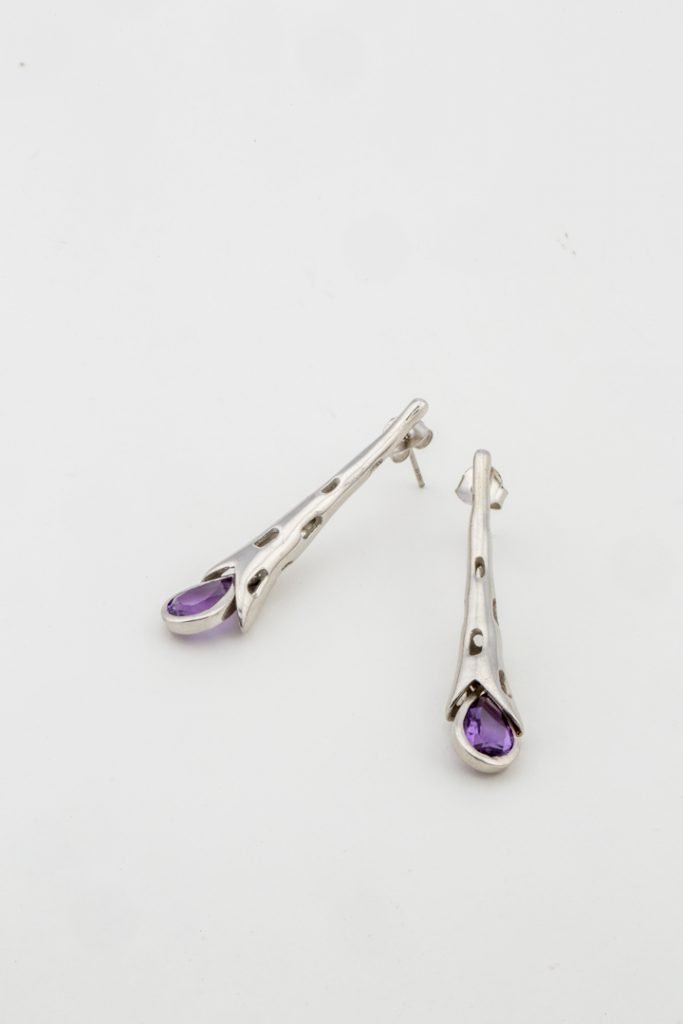 Boucles d'oreilles pendantes "Écorce d'arbre" Améthyste