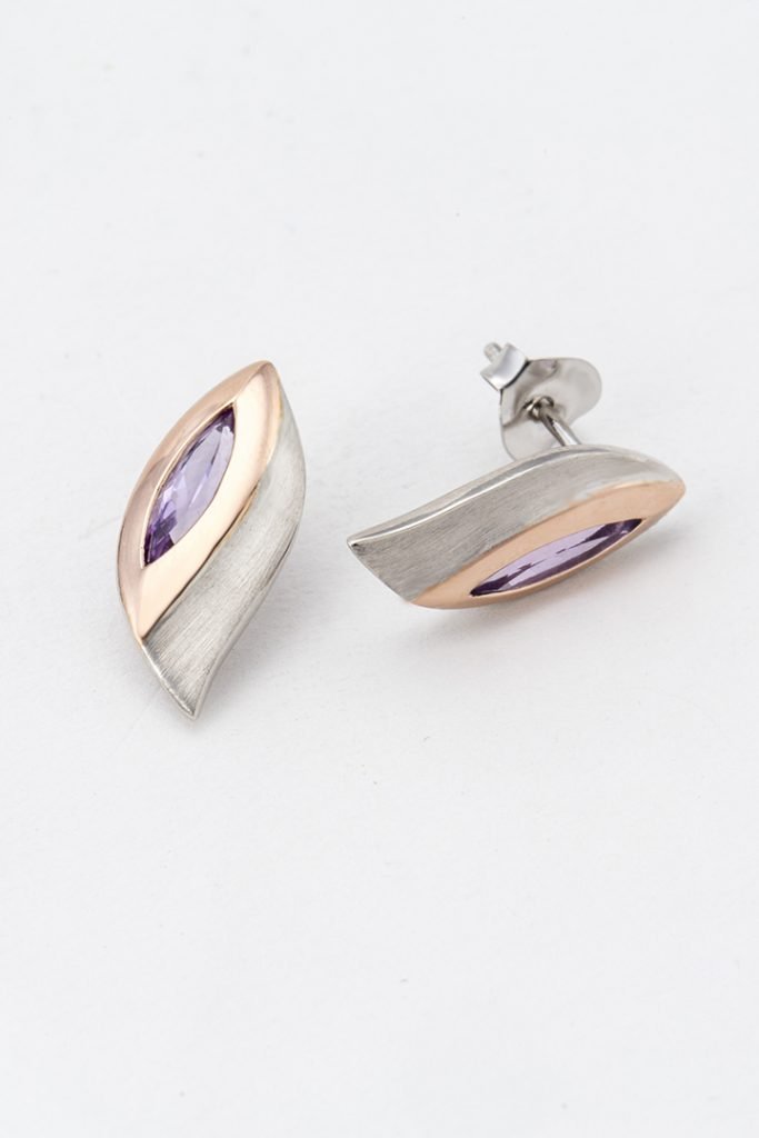 Boucles d'oreilles "Feuille et Améthyste"